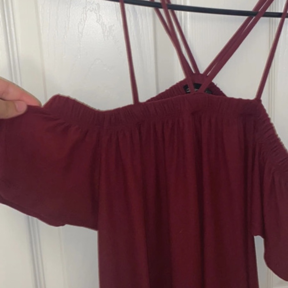 Burgundy off the shoulder mini dress